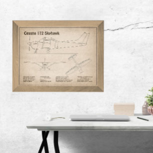 Cessna 172 Skyhawk - Airplane Blueprint Plans SD Photo Print