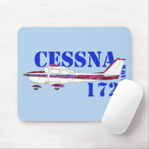 Cessna 172 Skyhawk Illustration Bold Text Design Mouse Pad