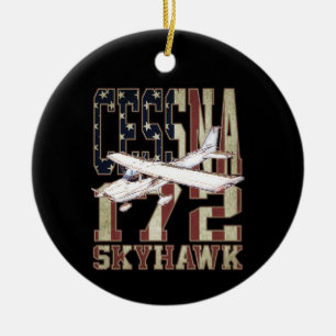 Cessna 172 Skyhawk with Vintage United States Flag Ceramic Ornament