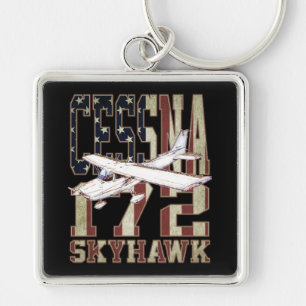 Cessna 172 Skyhawk with Vintage United States Flag Keychain