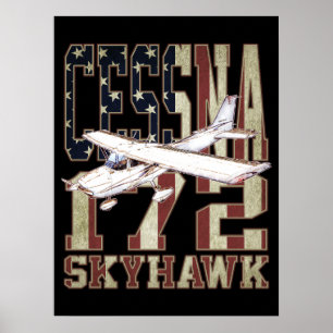 Cessna 172 Skyhawk with Vintage United States Flag Poster