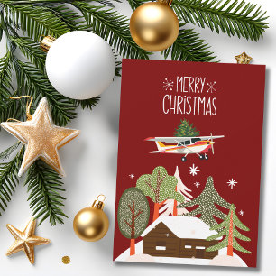 Cessna Airplane carries Christmas Tree Photo Funny Holiday Card