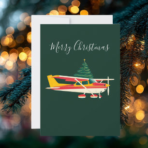 Cessna Airplane carries Christmas Tree Photo Funny Holiday Card