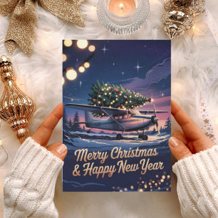 Cessna Airplane carries Christmas Tree Photo Funny Holiday Card