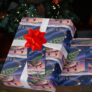 Cessna Airplane carries Christmas Tree Photo Funny Wrapping Paper