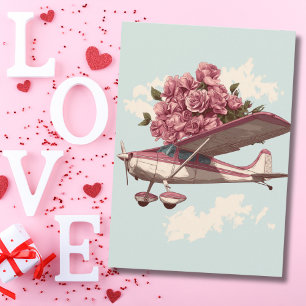 Cessna Airplane carries Flower Bouquet Photo Funny Holiday Card