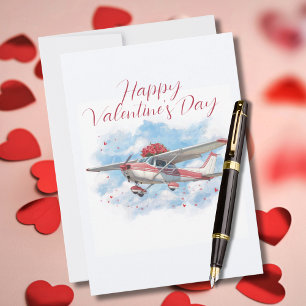 Cessna Airplane carries Flower Bouquet Photo Funny Holiday Card