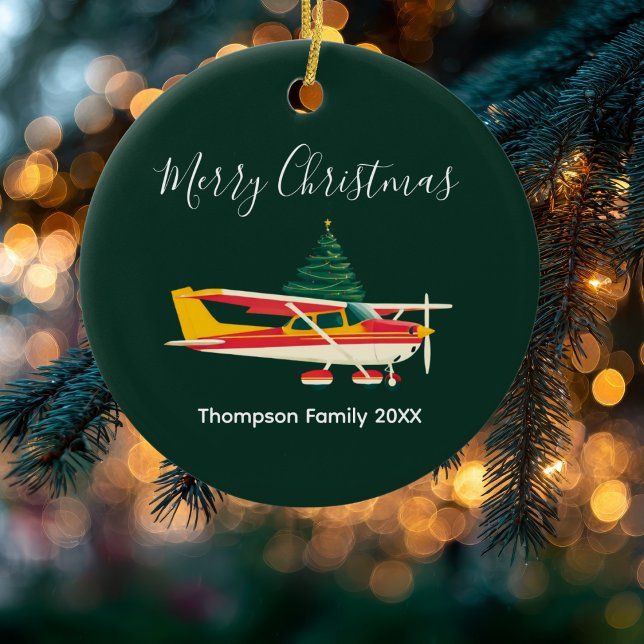 Cessna Airplane Christmas Tree Funny Custom Name Ceramic Ornament (Creator Uploaded)