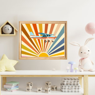 Cessna Airplane Vintage Retro Sunset Colourful Poster