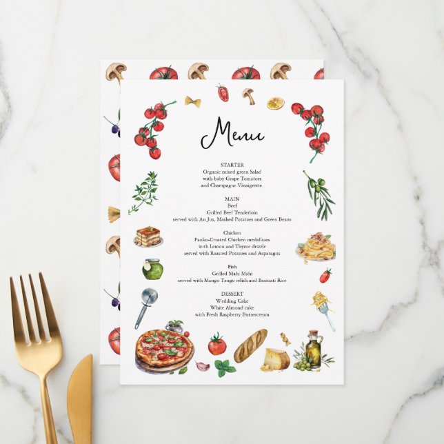 C'est Amore carte de menu Pâtes Pizza (Devant/Arrière en situation)