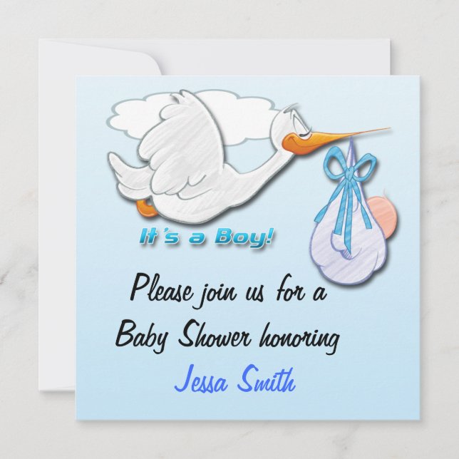 C'est des invitations d'un baby shower de cigogne (Devant)