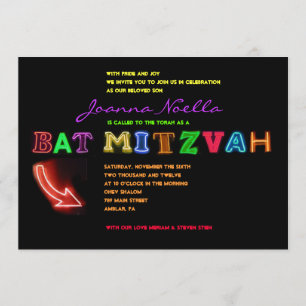 C'EST ÉLECTRIQUE !  Invitation Bat mitzvah NEON SI
