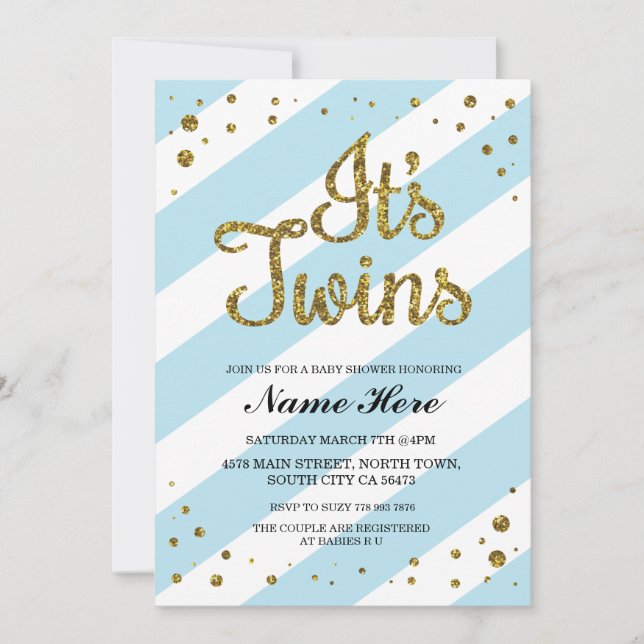 C'est invitation bleu d'or de baby shower de (Devant)