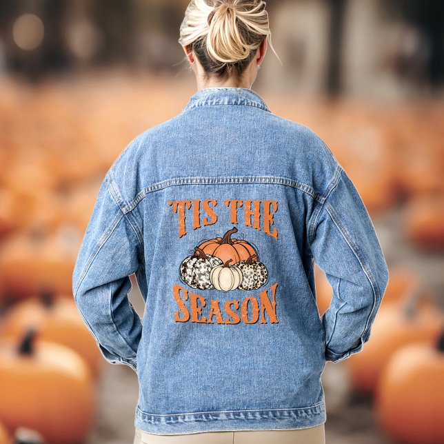 'C'est la saison Automne Citrouille Western Denim  ('Tis the season Fall Pumpkins Western Denim Jacket)