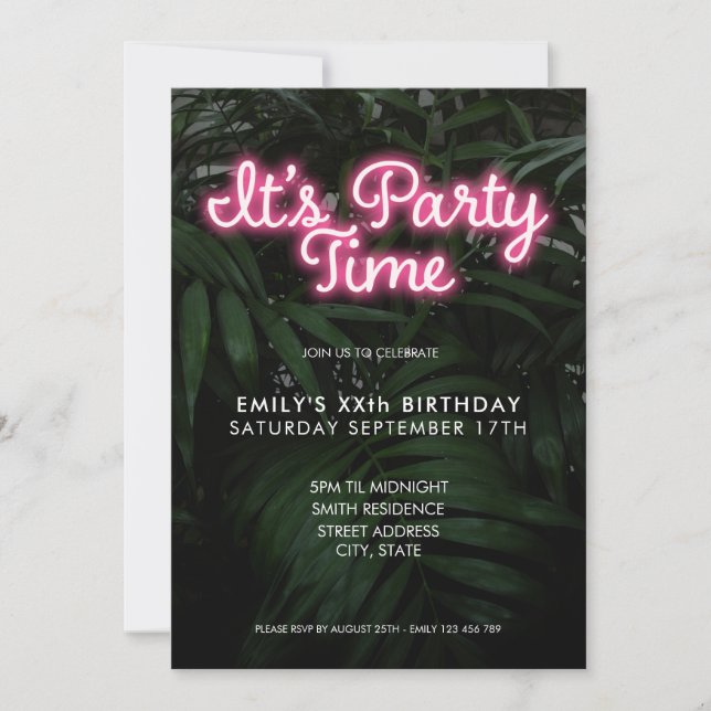 C'est l'heure de la fête Neon moderne Invitation a (Devant)
