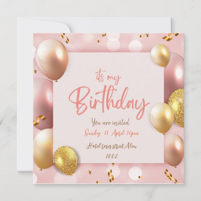 C'est mon invitation de carte Anniversaire rose (Devant)