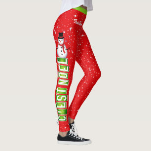 C'EST NOEL Snowman Christmas with Your Name on RED Leggings