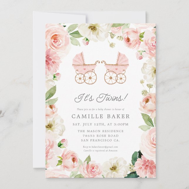 C'est Twin Girl Baby shower Floral Invitation (Devant)