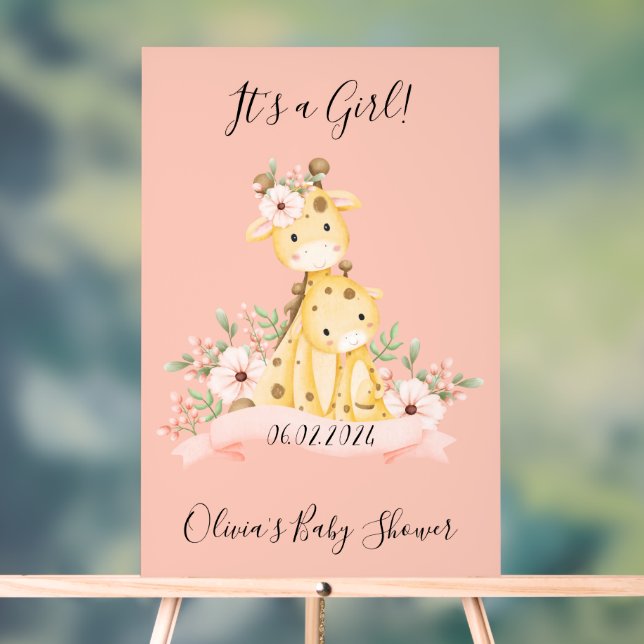 C'est un baby shower rose girafe fleuri (Neutre)