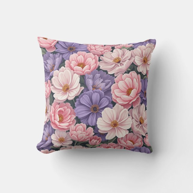 C'est un coussin motif mixte rose et violet. (Recto)