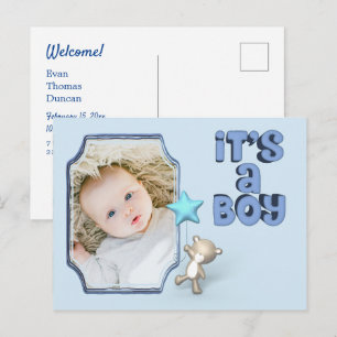 C'est un garçon avec photo Faire-part bébé