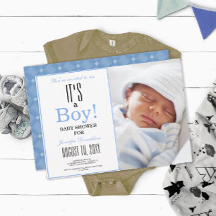 C'est un garçon ! Baby shower bleu - Invitation ph