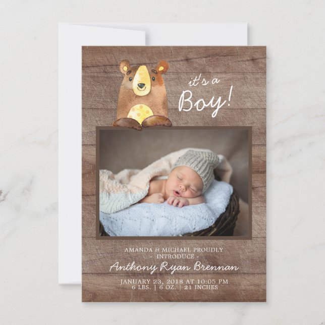 C'est un garçon ! Bear BoysBaby Photo Faire-part d (Devant)