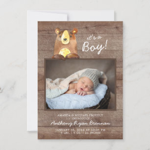 C'est un garçon ! Bear BoysBaby Photo Faire-part d
