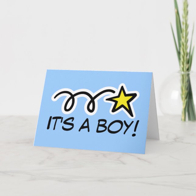 C'est un garçon - Carte de voeux pour bébé nouveau (Devant)