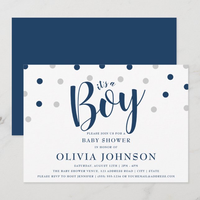 C'est un garçon - invitations bleues de baby (Devant / Derrière)