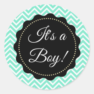 C'est un garçon ! Stickers verts baby shower Sage