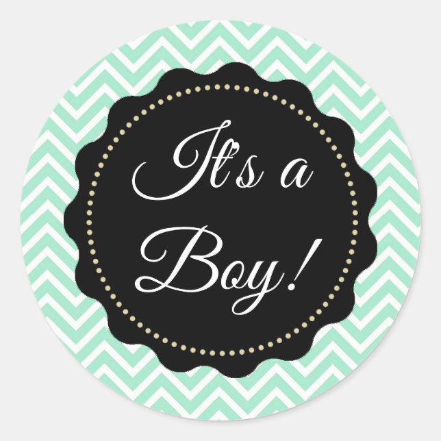C'est un garçon ! Stickers verts baby shower Sage (Devant)