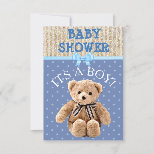 C'est un Garçon Teddy Ours Bébé Douche Invitations (Devant)