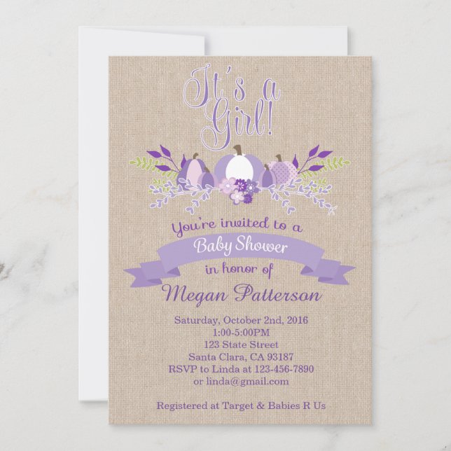 C'est un invitation de baby shower de citrouilles (Devant)
