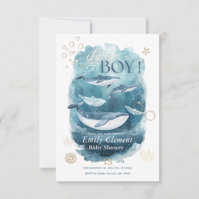 C'est un Invitation de Baby shower sous la mer (Devant)