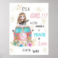 * C'est une affiche de Baby shower hippie rétro de