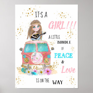 * C'est une affiche de Baby shower hippie rétro de