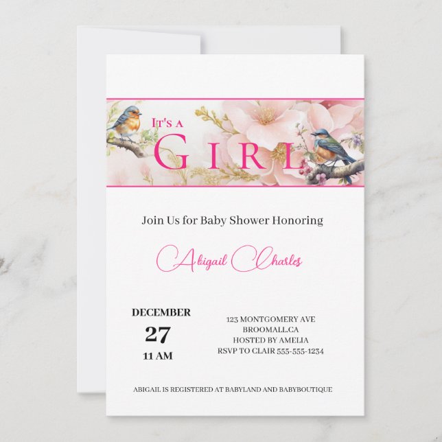 c'est une carte de baby shower de fille mignonne b (Devant)