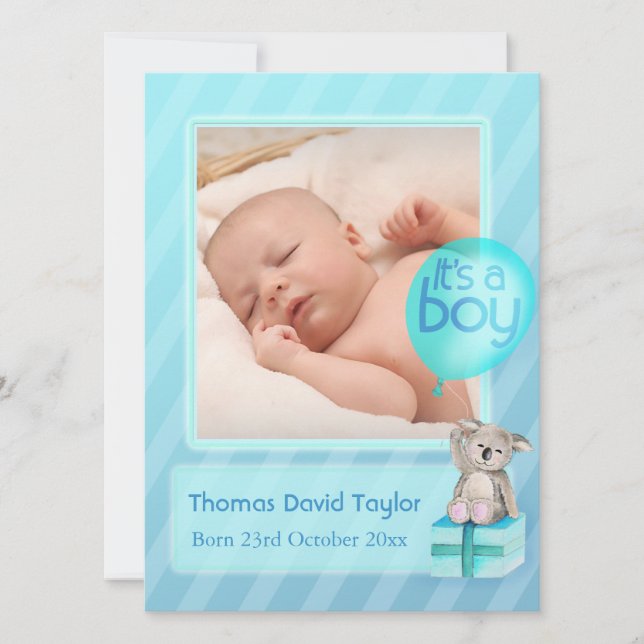 C'est une carte de faire-part pour bébé photo garç (Devant)