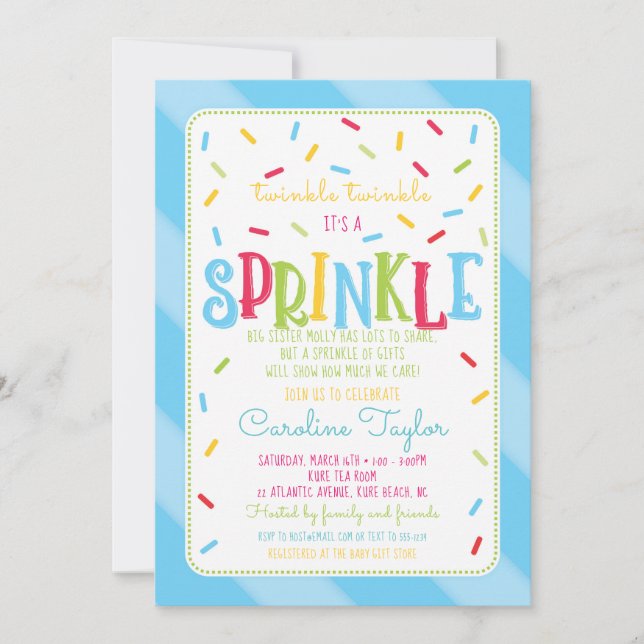 C'est une carte d'invitation Baby shower Sprinkle  (Devant)