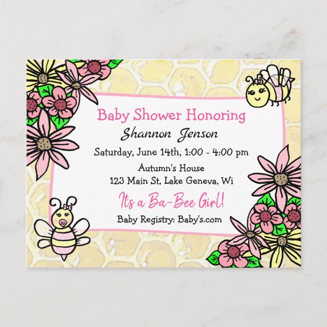 C'est une fille Ba-bee Baby Shower Invitations (Devant)