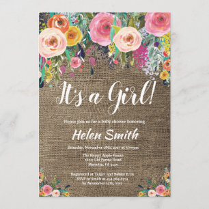 C'est une fille Baby shower Floral Invitation Burl