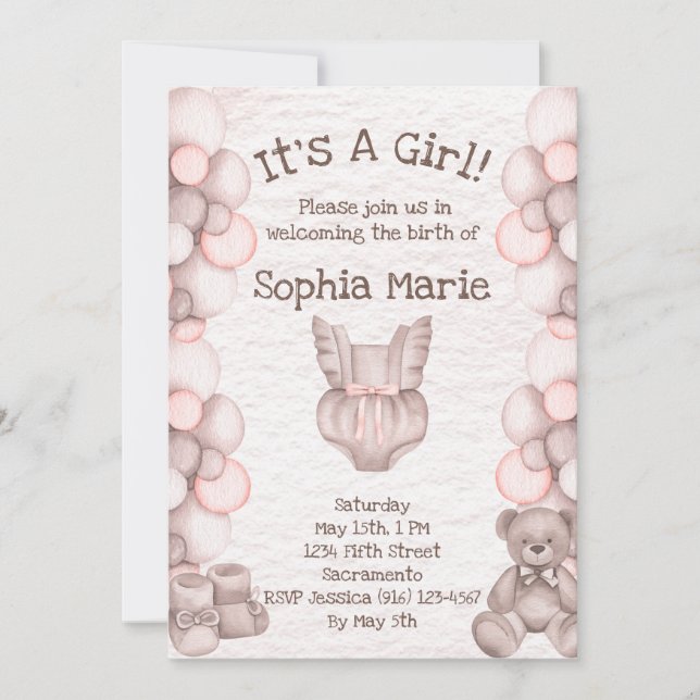 C'est une fille bébé Faire-part douche Invitation (Devant)