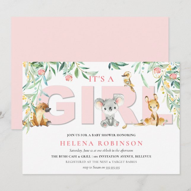 C'est une fille Bush Babies Baby Shower Invitation (Devant / Derrière)