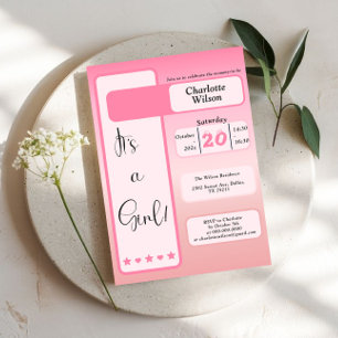 C'est une fille ! Dégradé rose Invitation de baby 