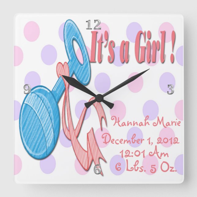 C'est une fille - Hochets de bébé Horloge murale s (Recto)