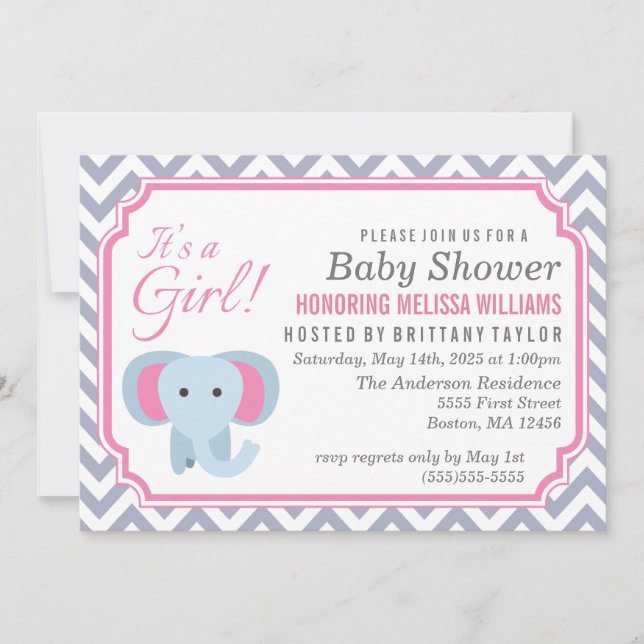 C'est une fille ! Invitation baby shower (Devant)