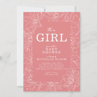 "C'est une FILLE" Invitation de Baby shower floral