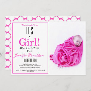 C'est une fille ! Invitation photo Baby shower ros