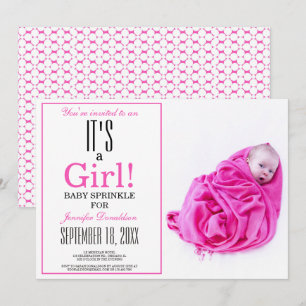 C'est une fille ! Invitation photo Pink Baby Sprin